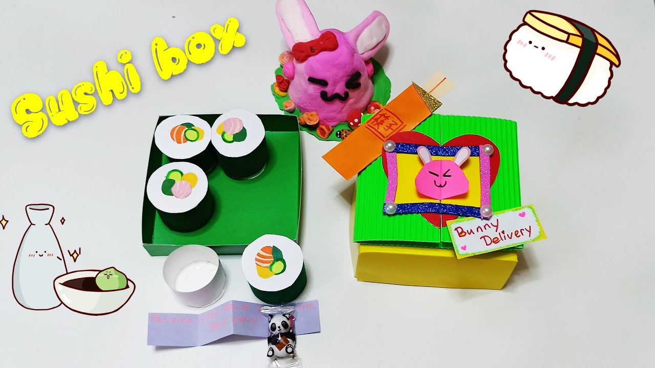 Kawaii Sushi Box. How to make a cardboard box. Pop-up card. Round box.  Foamiran. DIY. Scrapbooking.