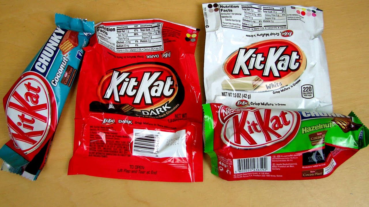 4 KitKat Varieties: White, Dark, Coconut and Hazelnut
