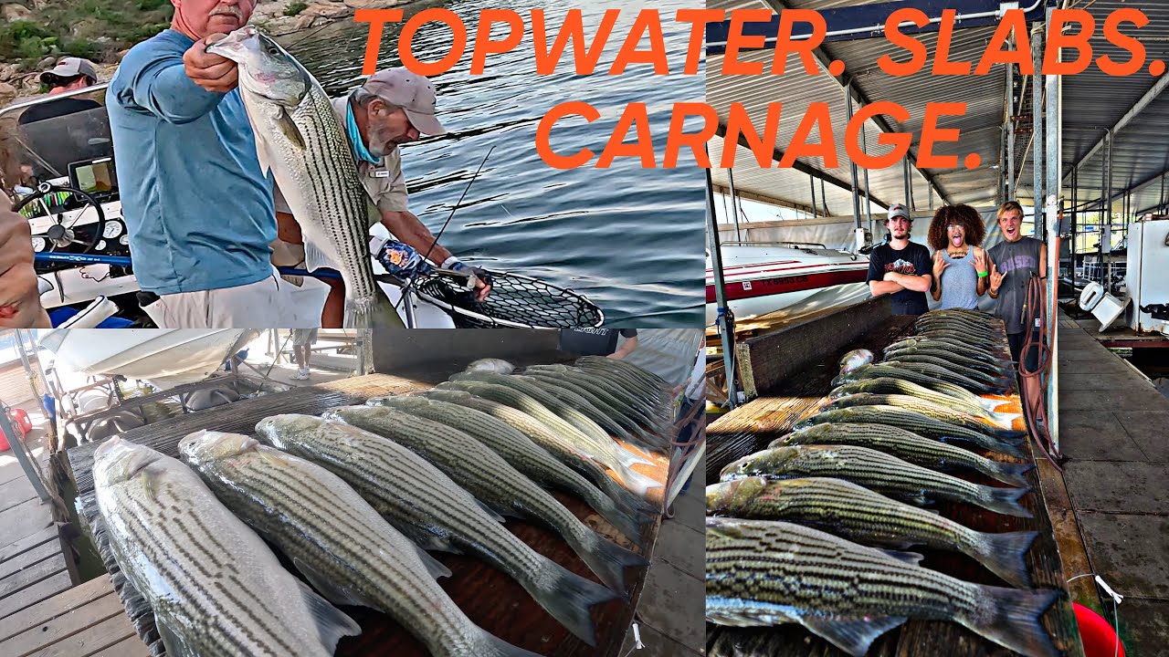 TOPWATER STRIPER FISHING ON LAKE TEXOMA (caught on GoPro)