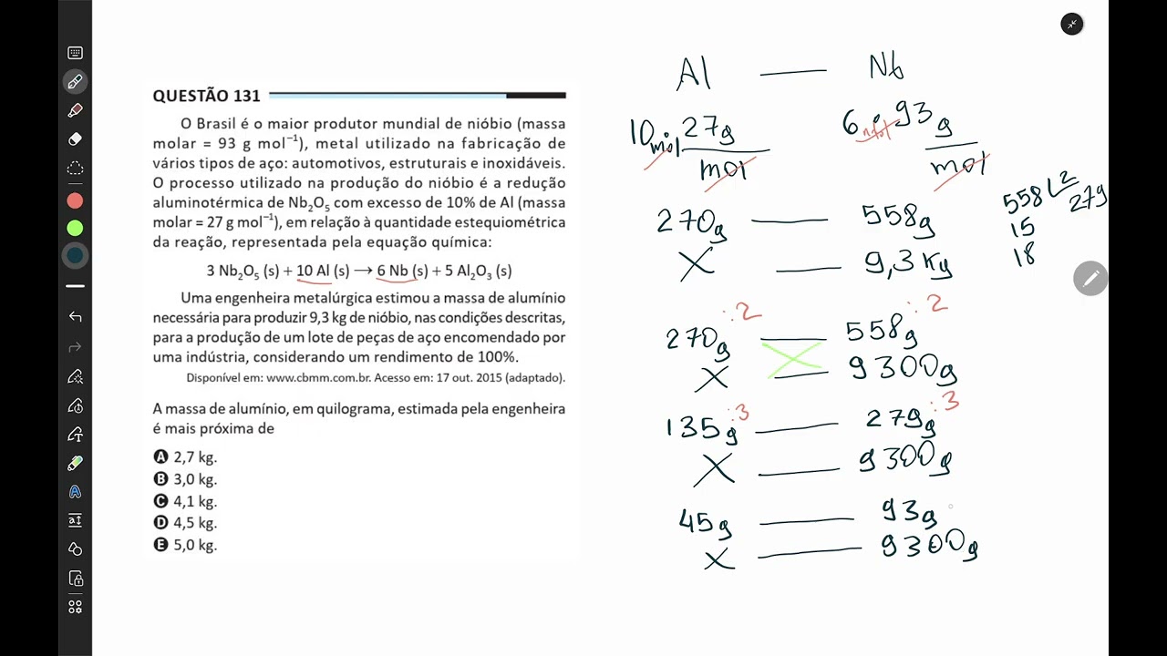 Enem 2025 Química - Questão Nióbio (Estequiometria)