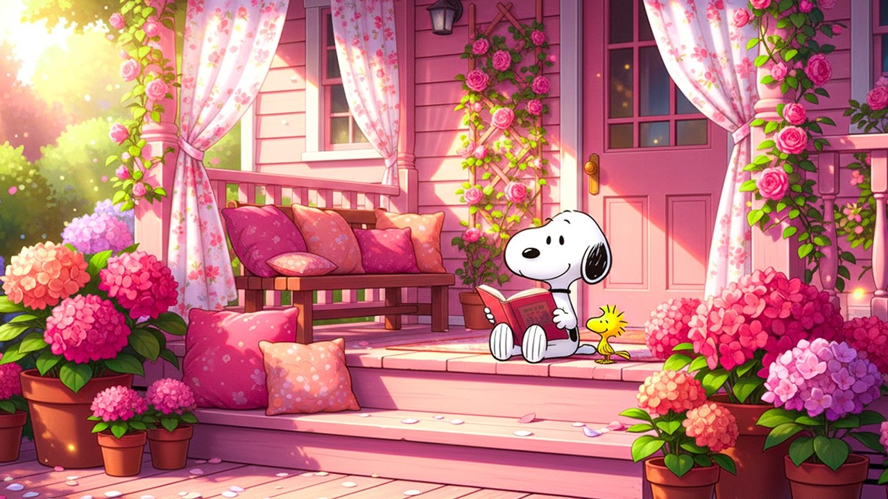 Snoopy Reading on a Sunlit Spring Porch 🌸☀️ Cozy Lofi Ambience for Relax, Study & Gentle Vibes