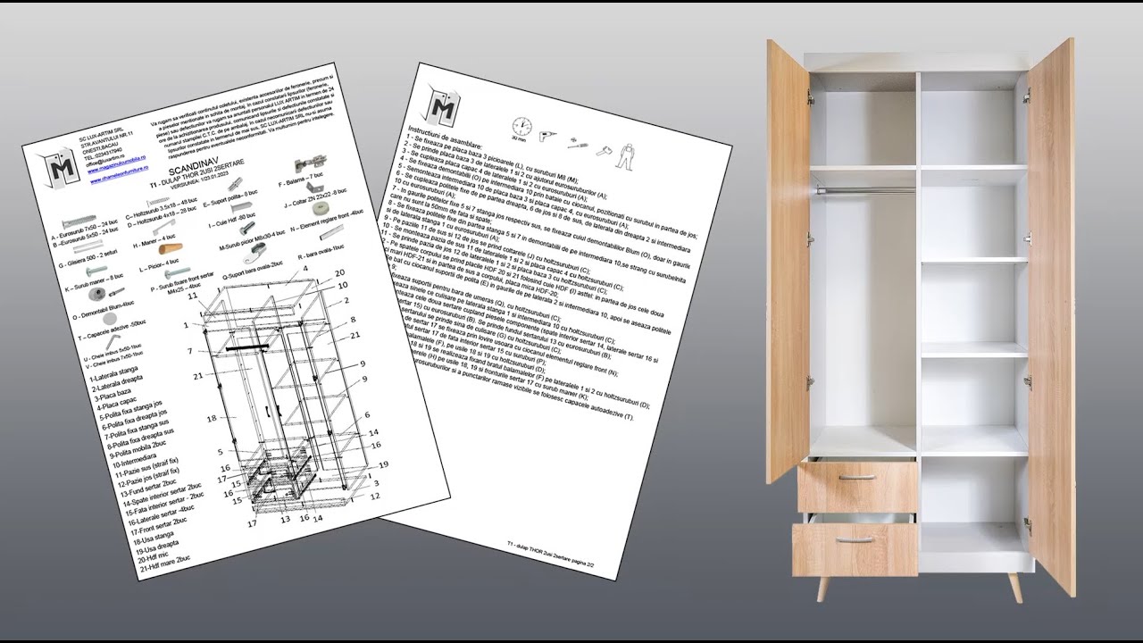 THOR/JUMBO Dulap 2uși 2sertare și bară umerașe T1/J1 | Instrucțiuni Montare | magazinulcumobila.ro