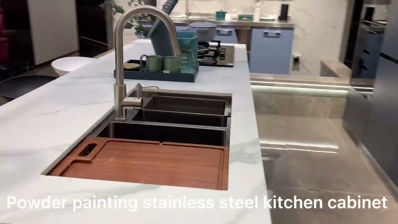 grey powder coating stainless steel kitchen cabinet