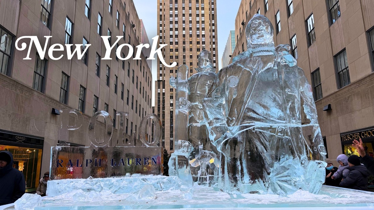 NYC LIVE: Giant Olympic Ice Sculpture at Rockefeller Center 🥶 Manhattan on cold Saturday