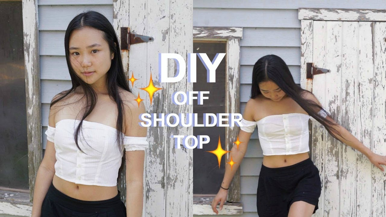 DIY OFF SHOULDER BUSTIER TOP from button up | THATTOMMYGIRL
