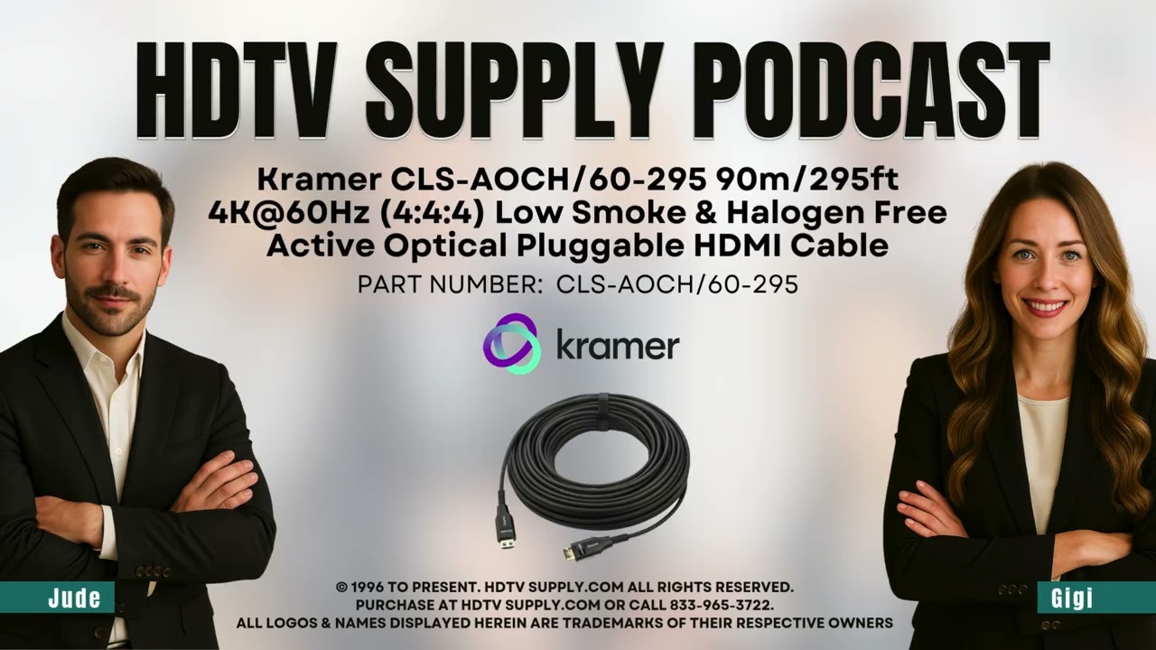Kramer  90m/295ft 4K@60Hz (4:4:4) Low Smoke & Halogen Free Active Optical Pluggable HDMI Cable