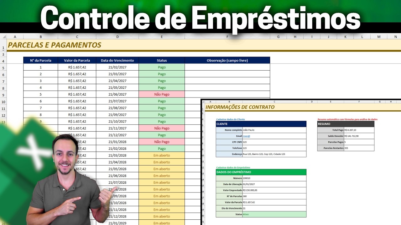 Planilha Excel de Controle de Emprestimos, Parcelas e Pagamentos