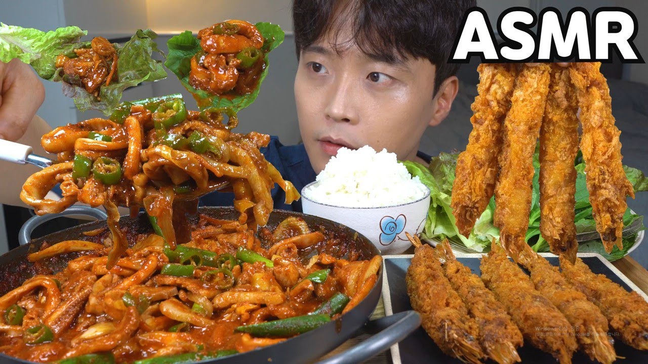 [와차밥] 매콤한 오삼불고기 맛있게 쌈싸무👍 새우튀김 리얼사운드 먹방&요리 Osam Bulgogi | Deep-Fried Shrimp MUKBANG ASMR EATING SHOW