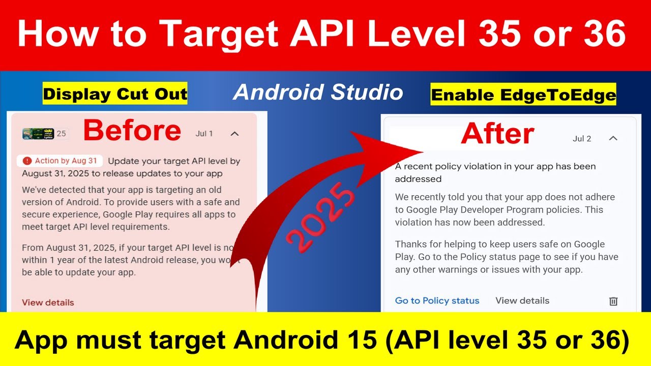 How to Target api level 35 or 36 in android studio | How to Enable EdgeToEdge | Android 15 or 16