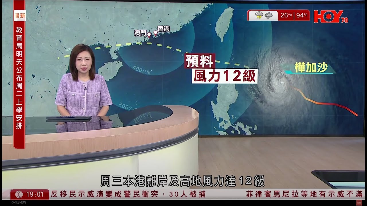 #有線新聞 七點新聞報道｜超強颱風樺加沙｜天文台料周三吹颶風　風力相當於10號風球｜港聞｜兩岸國際｜資訊｜HOY TV NEWS｜ 20250921