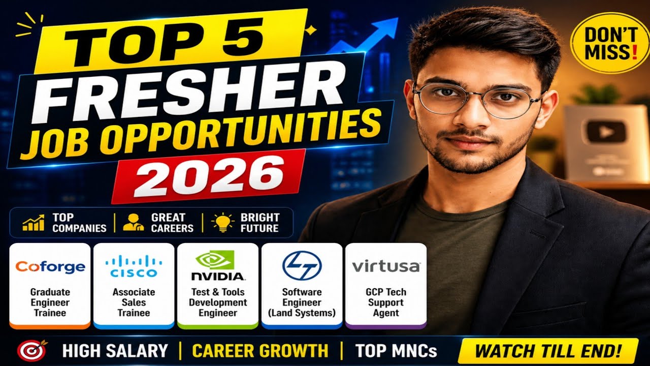 Top 5 Fresher Job Opportunities 2026 | High Salary Jobs | NVIDIA, Cisco, L&T #hiring #hiringnow 