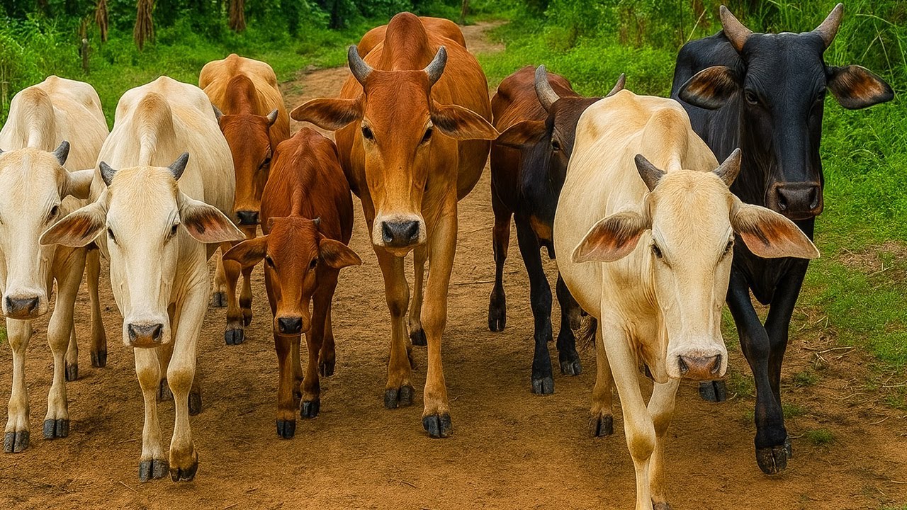 Puluhan Sapi Berjalan rapi Saat pulang Ke kandang, Suara Sapi Moo, Sapi Lucu Di jalan menuju Kandang