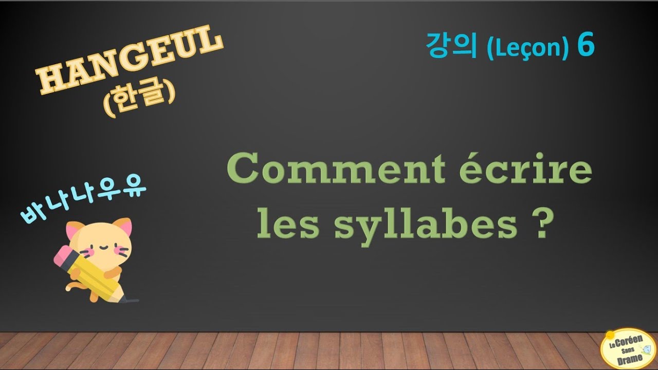 Leçon 6 - ALPHABET coréen - HANGEUL -  Construction des syllabes 