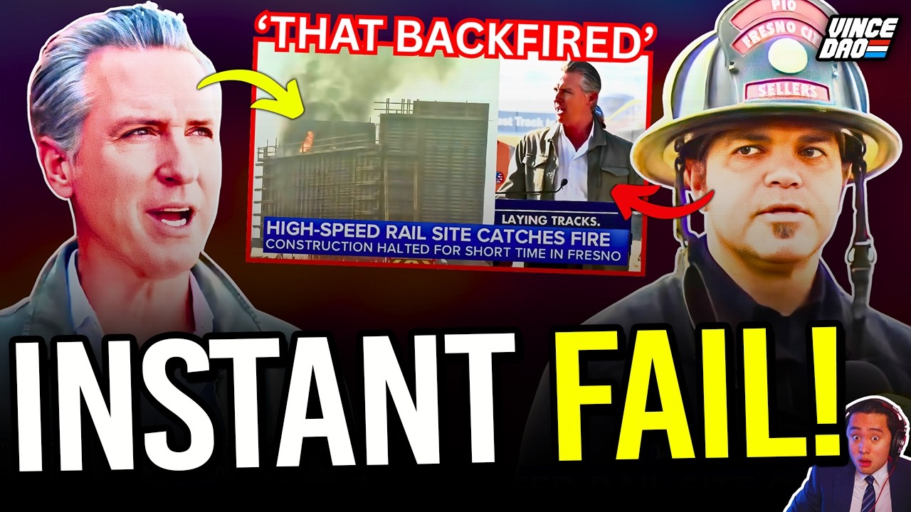 Gavin Newsom Train CATCHES ON FIRE Moments After Governor Celebrates 'Progress' on High Speed Rail!