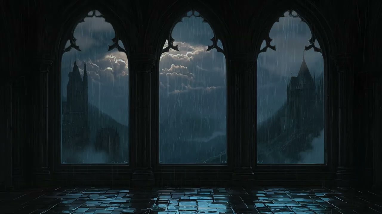 4K Hogwarts Rain Window View | Harry Potter screensaver with Thunder for Sleep & Study | projector