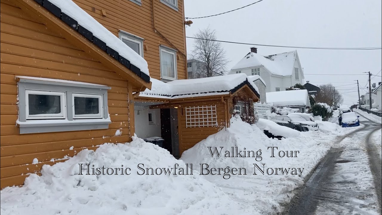 Bergen Norway under 30 cm Snow | Walking Tour | City Closed Down#norway #bergen #snow #travelvlog#4K