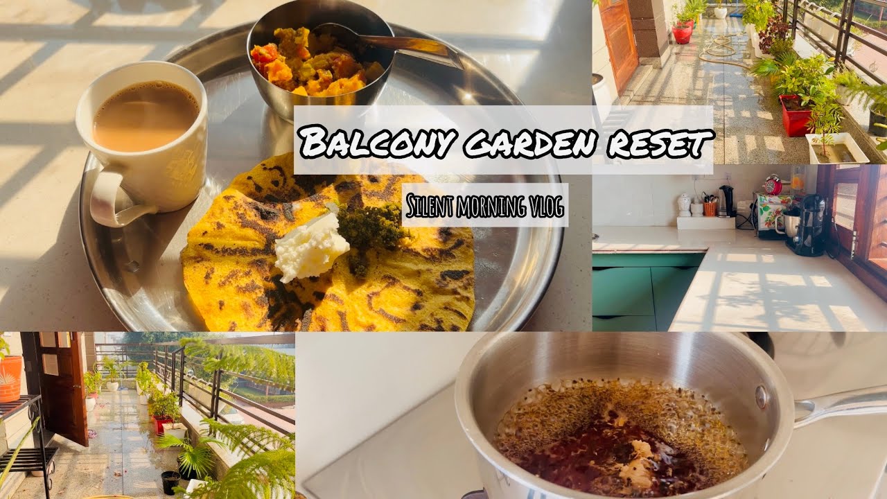 Silent Morning Vlog |Balcony Garden Cleaning,Indian Breakfast & Kitchen Reset 