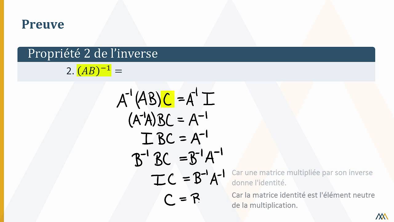 Propriétés de l'inverse matriciel