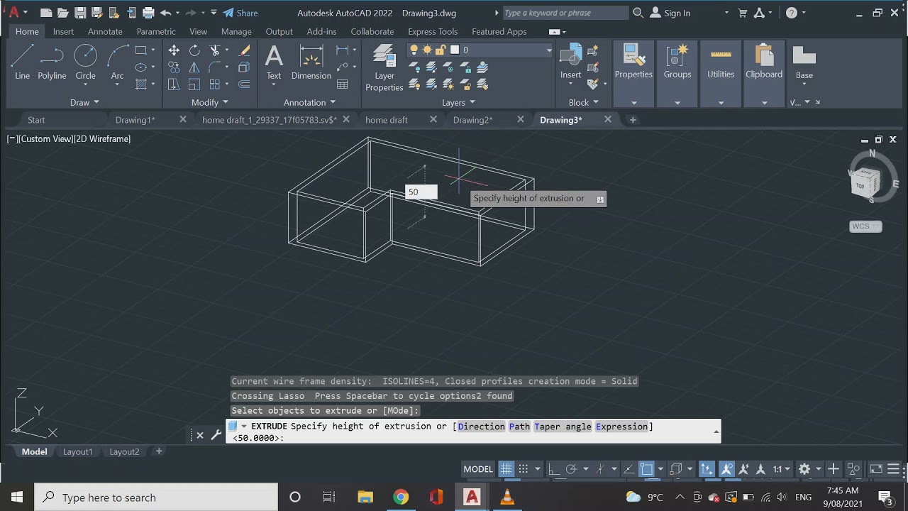 extrude and subtract command in autocad 3d for beginners