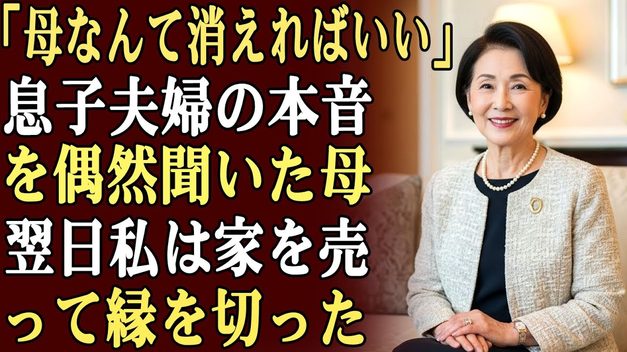 息子夫婦の会話を偶然耳にしてしまった。「母なんて、いなくなればいいのに…」翌朝、私は静かに自分のホテルへ向かい、家を売るという書き置きを残して、彼らとの関係を断ち切った。