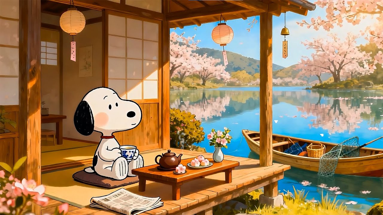 🌸 Snoopy’s Quiet Spring Morning ☕ Smooth Lo-Fi Beats, Blossoms & Soft Sunlight | Calm Vibes