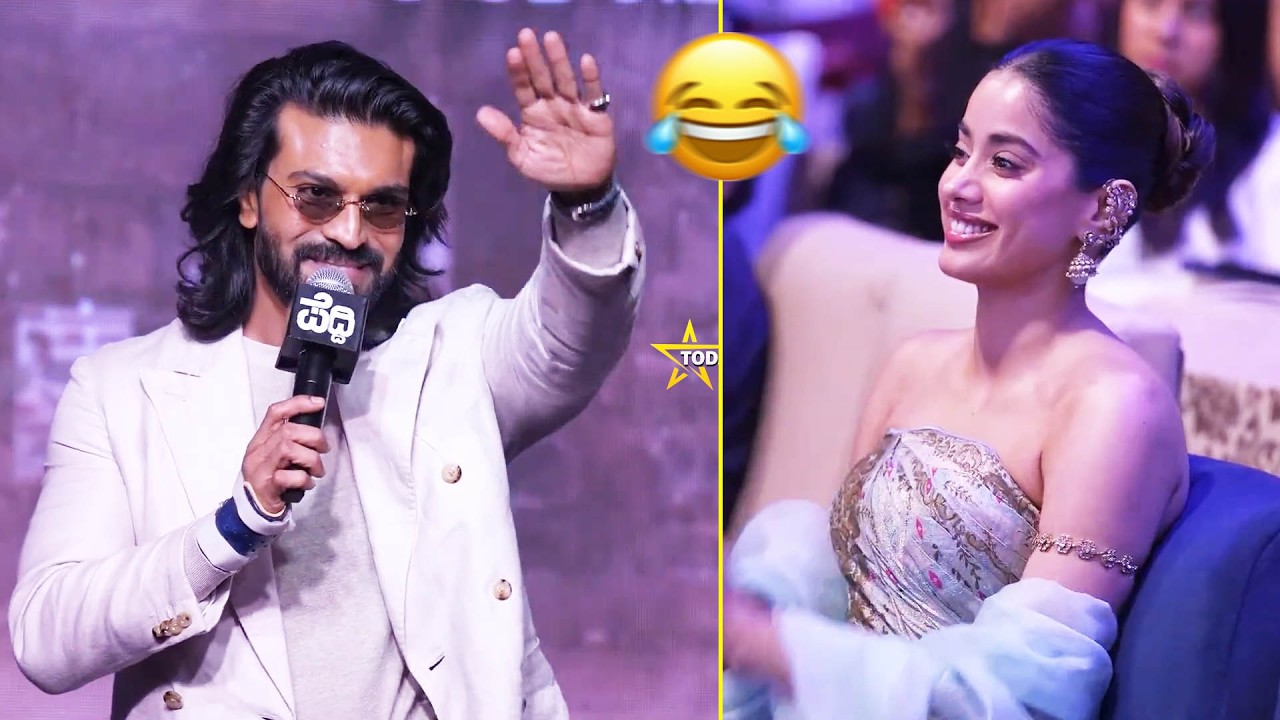Ram Charan Hilarious Speech 😂 at PEDDI Bangalore Press Meet | Janhvi Kapoor Reaction |