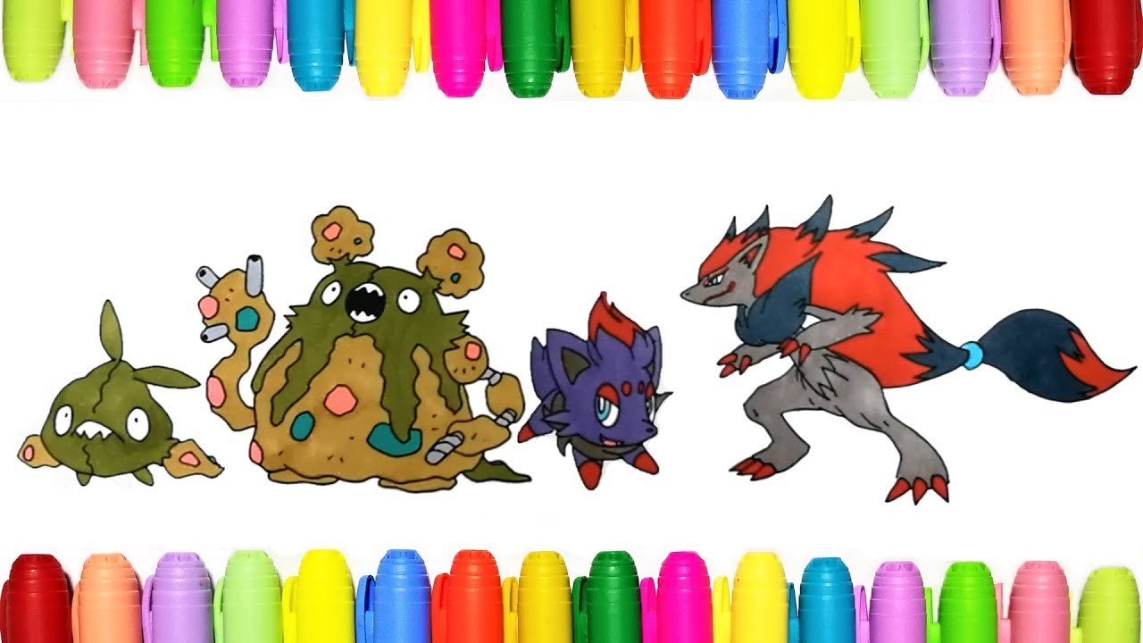 Pokemon coloring pages - Trubbish, Garbodor, Zorua and Zoroark