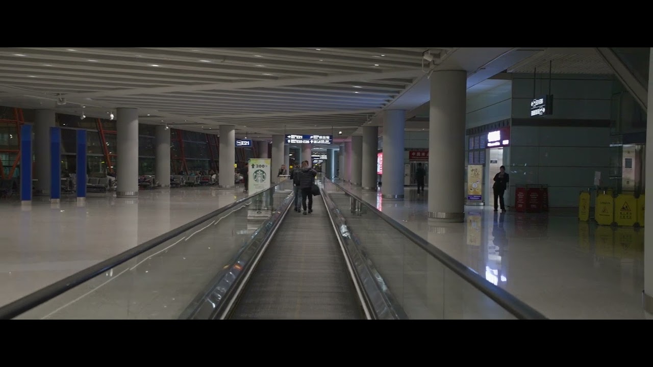 China, Beijing Capital International Airport, 1X moving sidewalk @ night