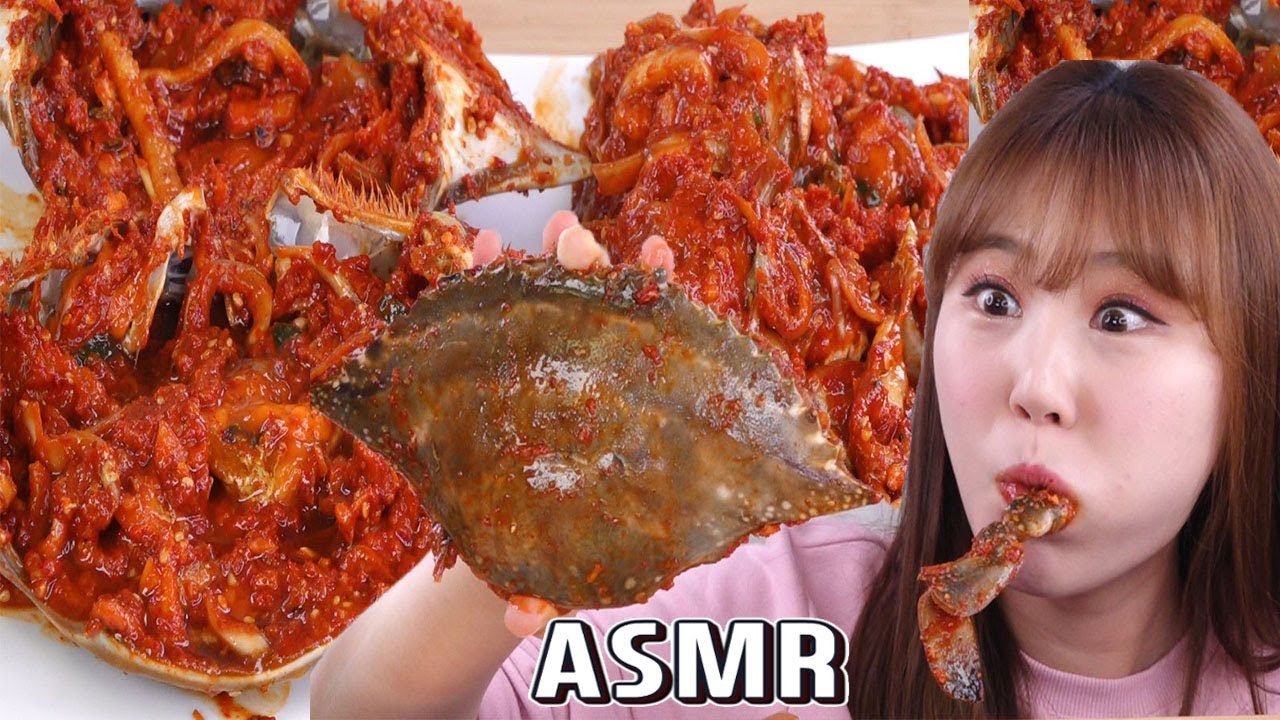 ASMR Mukbang｜까니짱이 직접 만든 매콤한 양념게장과 게뚜껑 비빔밥을 김에 싸서 먹기! 양념게장 먹방!