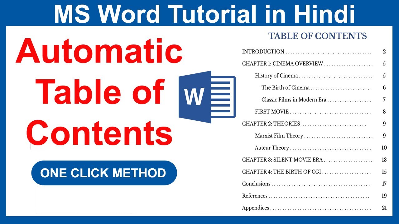 Creating Table of Contents Automatically in MS Word | Step-by-Step Tutorial in Hindi