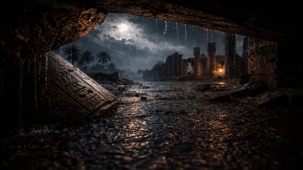 Heavy Rain at Ancient Egyptian Ruins 🌧️ 10:10 Rain Sounds for Sleep, Relaxing Storm Ambience. ASMR.