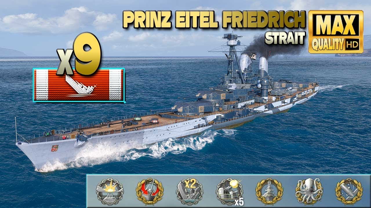 «Принц Эйтель Фридрих» с почти 10 кораблями на карте Пролива - World of Warships
