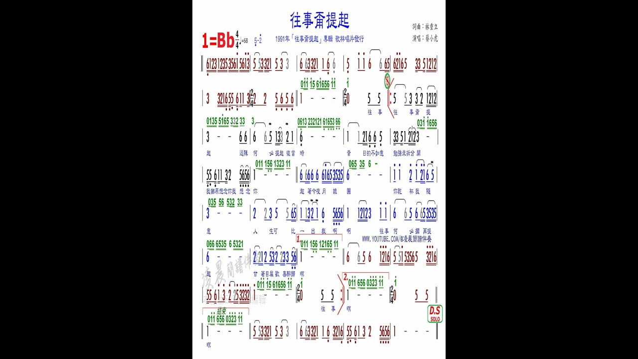 C05 往事甭提起 蔡小虎 Bb 68 消人聲 (原調F)，測試用練習版簡譜伴奏，版權為原出版公司所有，請勿作商業用途。歡迎訂閱、留言、按讚、分享。若有侵權請告知，頻道將立即刪除相關檔案。