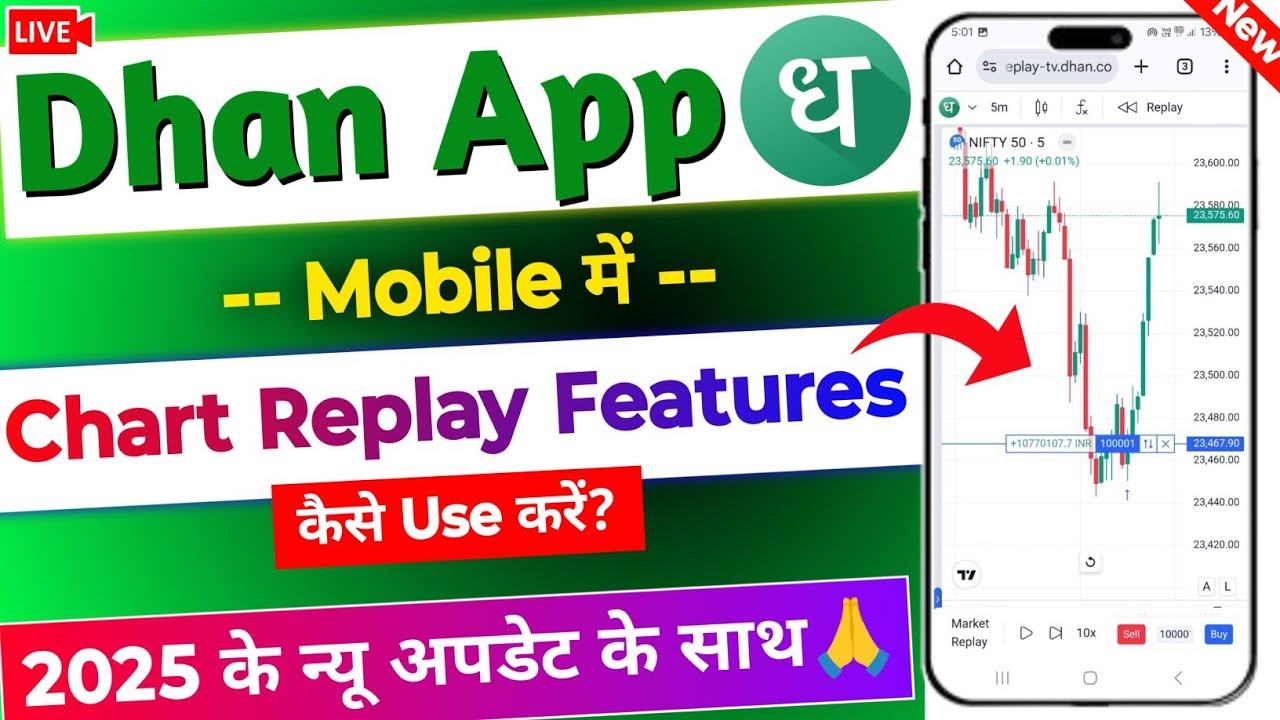 Dhan Chart: Bar Replay in Mobile Live🔥| Dhan New Update 2025😍| Dhan Tradingview Replay Features