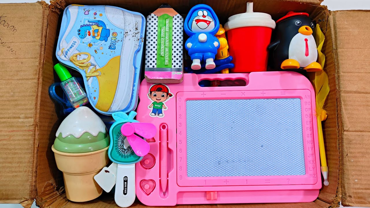 Unboxing Unique Fancy Stationery 📚, Pencil Box, Sharpener, Piggy bank, Sketch board, Table Lamp, Pen