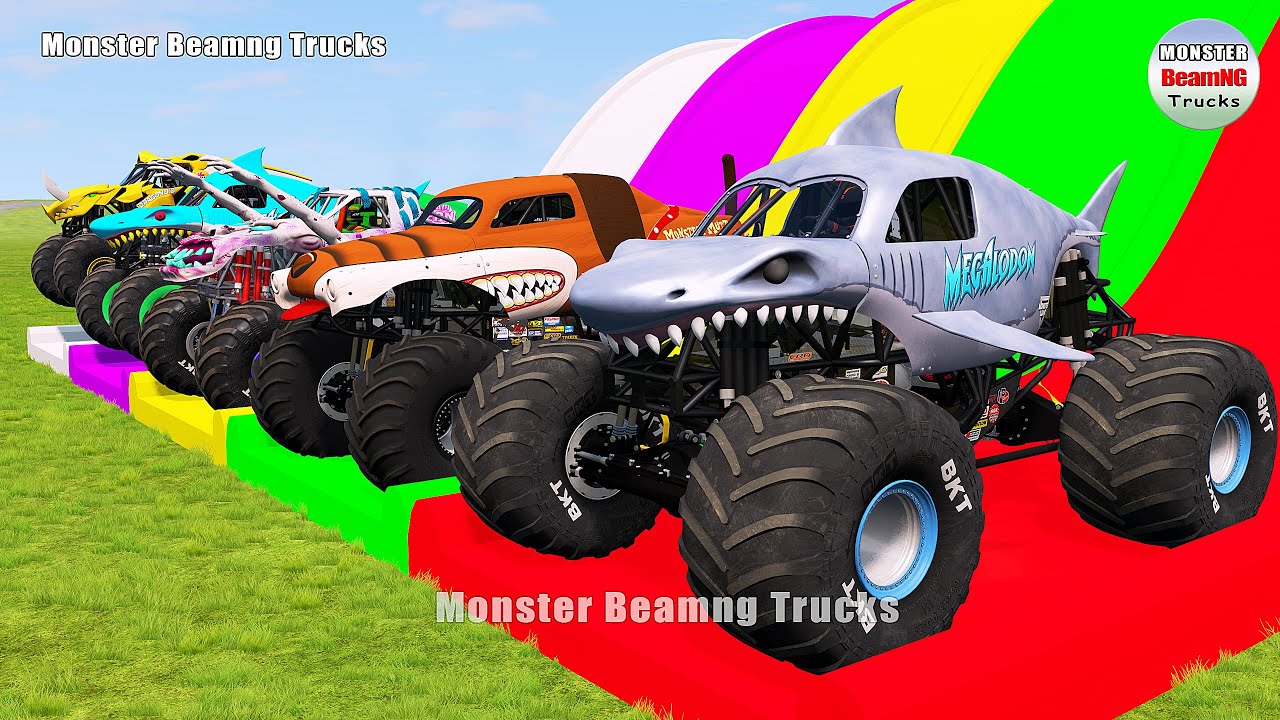 Triple Flatbed Trailer Monster Trucks Transport with Slide Color - BeamNG.drive 417