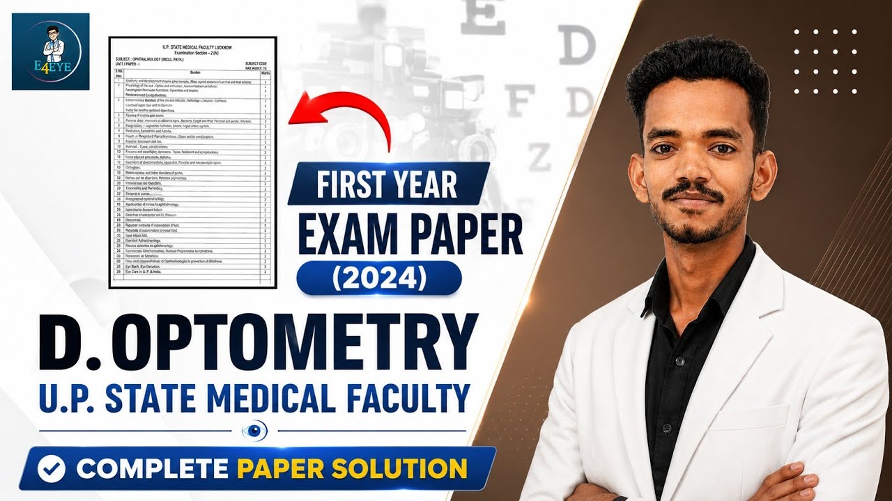 Diploma in Optometry 2024 First Exam 1st Paper • U.P. State Medical Faculty • E4EYE