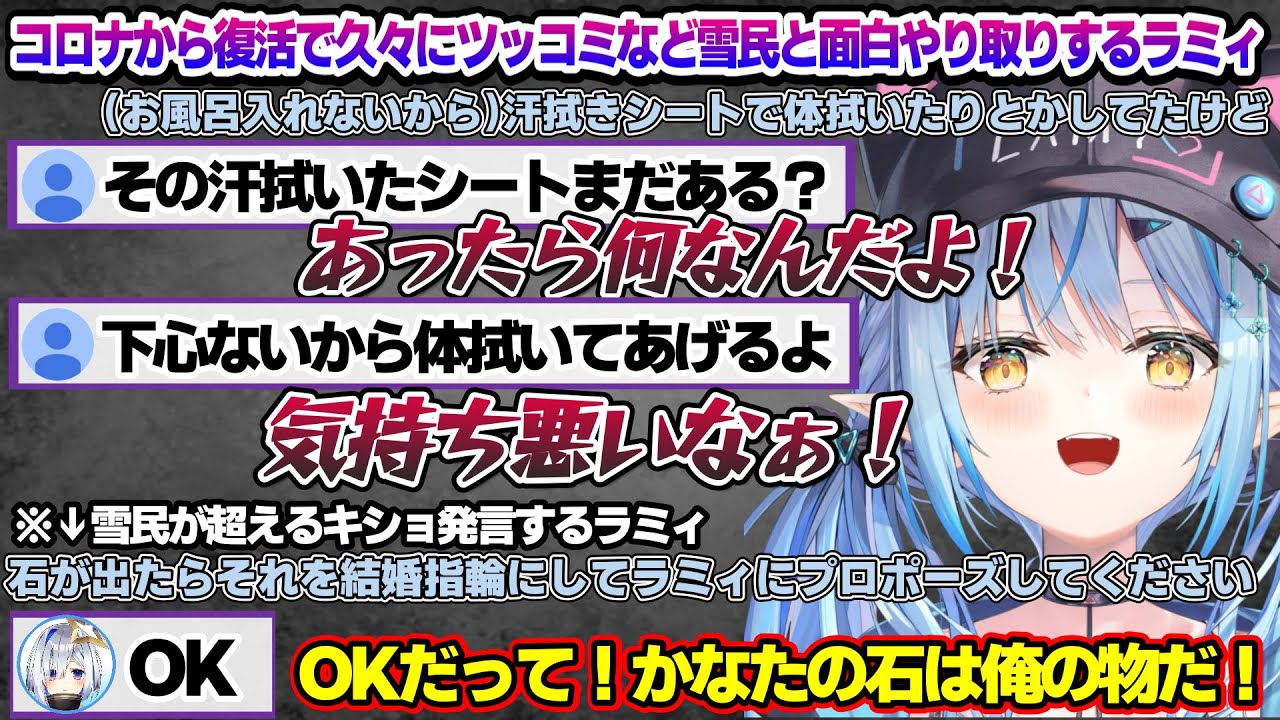 コロナから復帰し、コロナ療養中の話などしつつ、久々のツッコミなどで雪民と面白やり取りするラミィちゃんｗ【雪花ラミィ/ホロライブ/切り抜き/らみらいぶ/雪民】