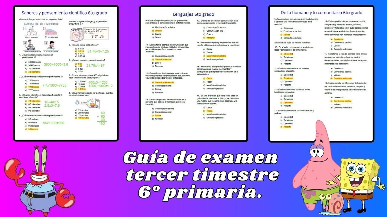 Guia de examen 3 Trimestre 6 grado
