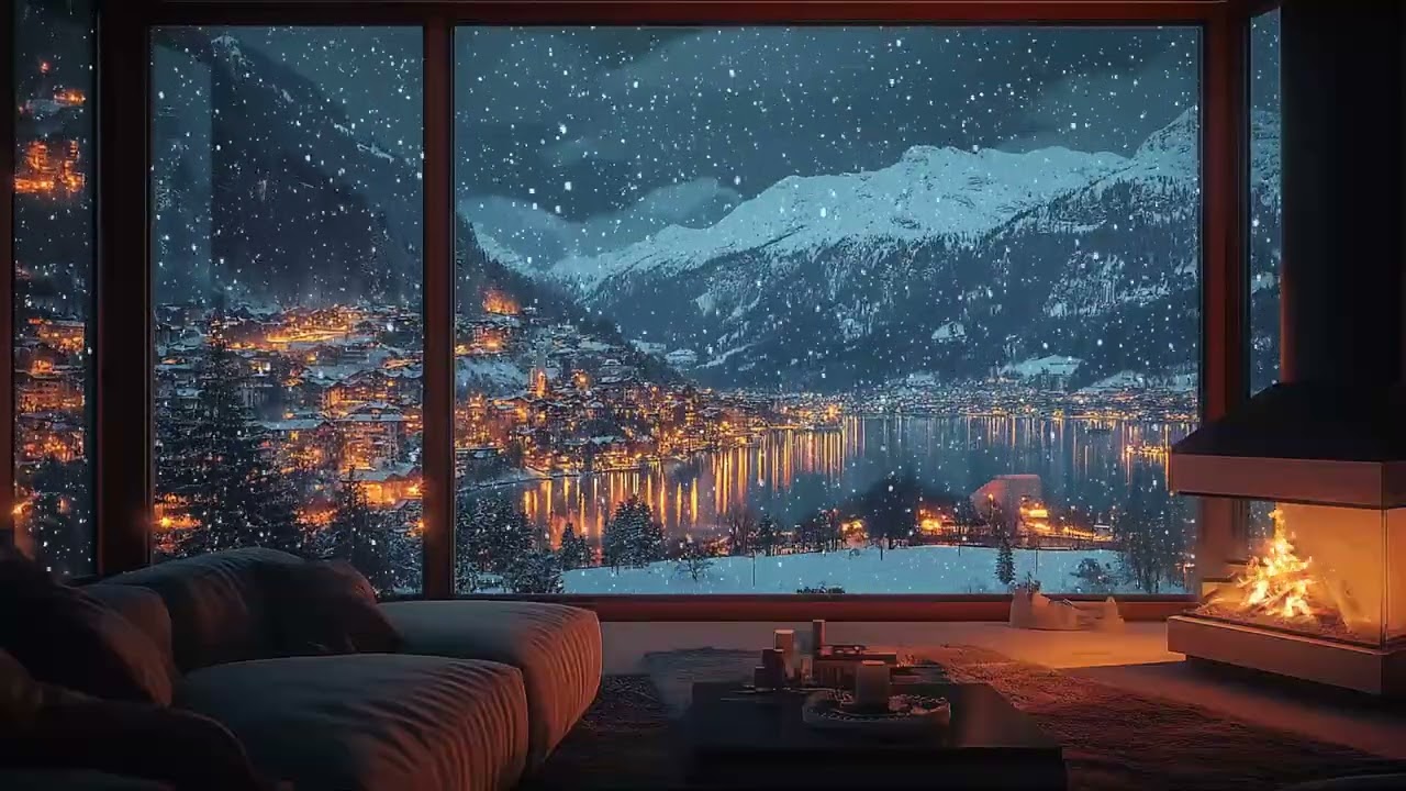 Thick Falling Snow at Night | Powerful Winter White Noise in a Cozy Room