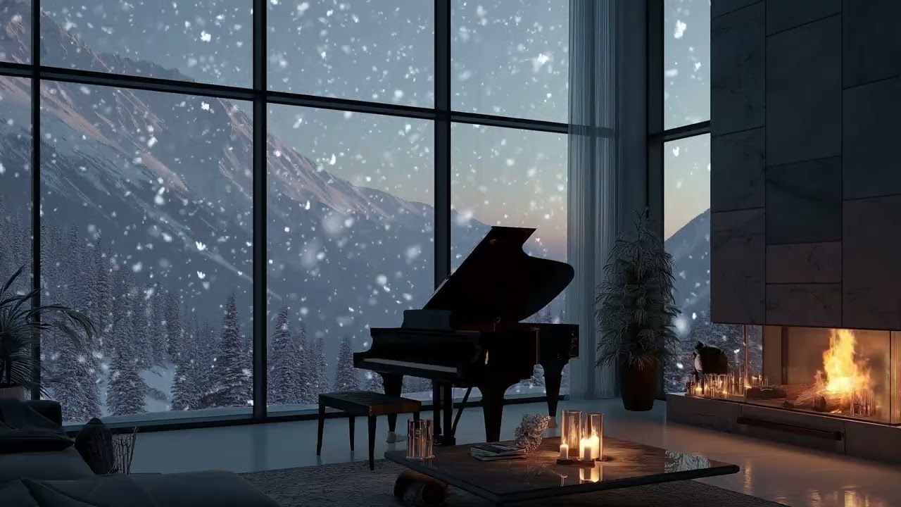 Firelight Keys 🔥❄️ Cozy Fireplace Piano with Falling Snow for Relaxing, Studying and Sleep