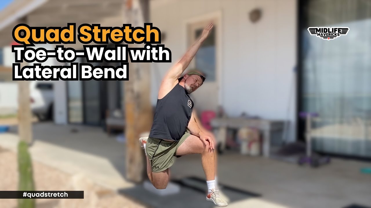 Растяжка квадрицепсов, наклон ног к стене с боковым наклоном