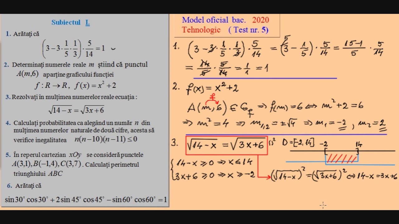 Bacalaureat 2020 - Model oficial, test nr 5 (Tehnologic)