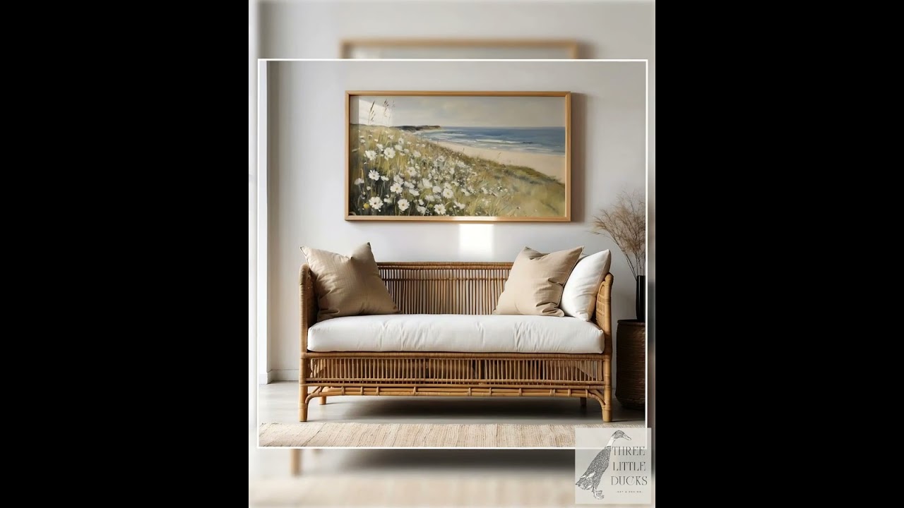 Coastal Wildflower Field Frame TV Art, Beach Landscape TV Art, Rustic Summer Decor, Cottagecore F...