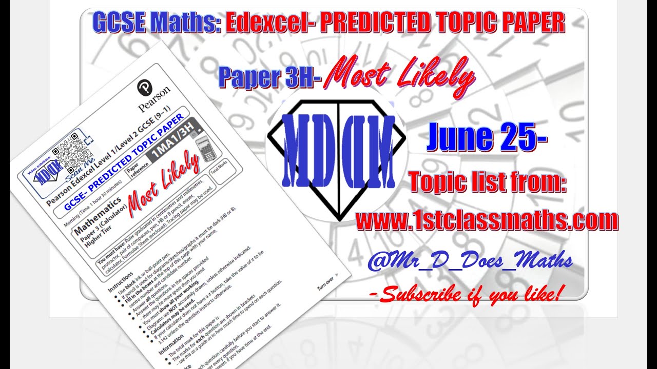 1MA1 Edexcel- GCSE Maths- Higher Predicted Topic Paper- 3H- Most Likely