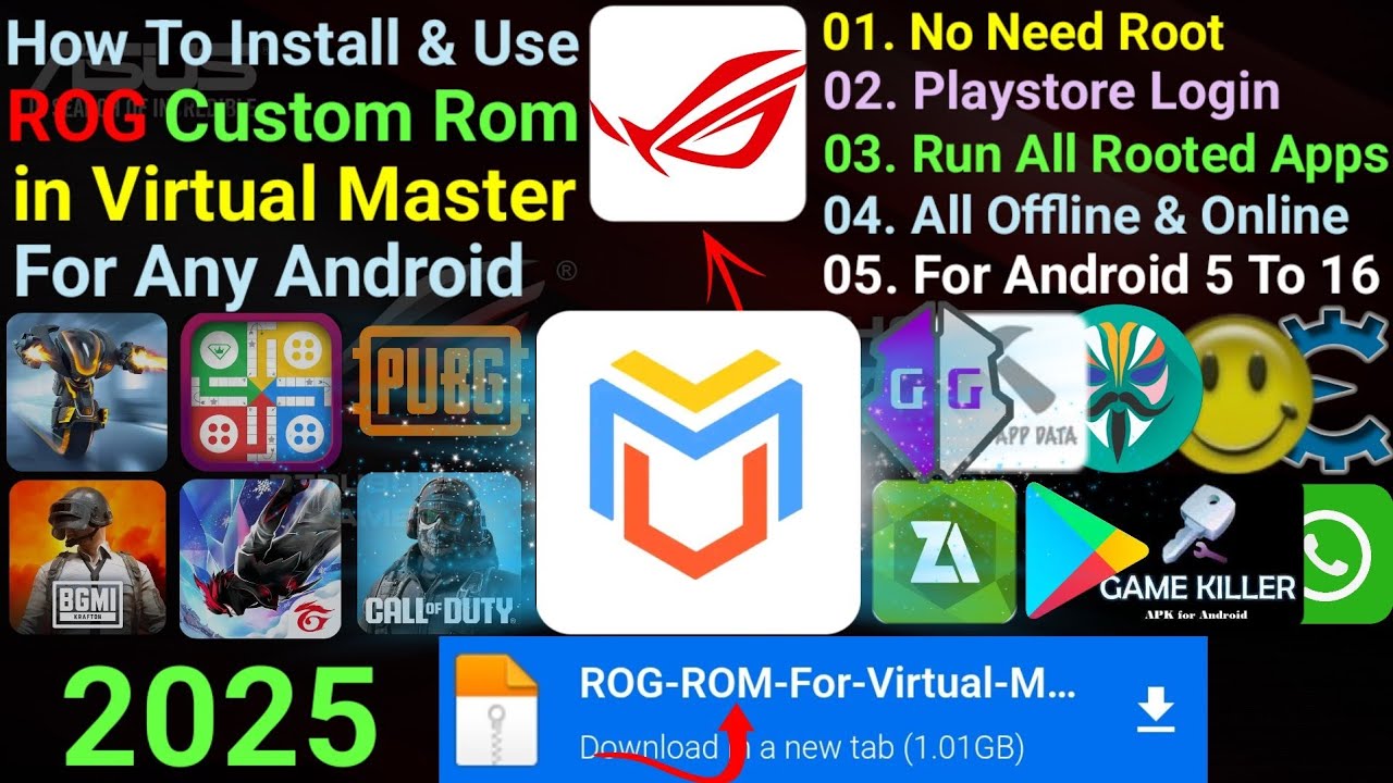 How To Install And Use ROG Custom Rom in Virtual Master On Any Android No Need Root || 2025
