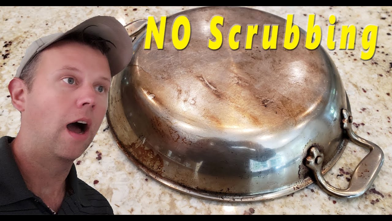 FASTEST EASIEST way to Clean Pots Pans in 2 Minutes NO SCRUBBING Restore Dirty Filthy Burnt All-Clad
