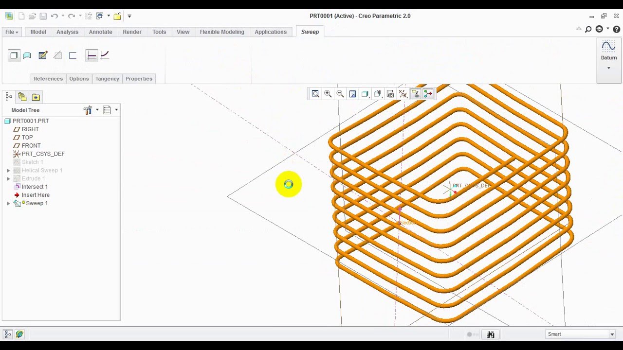 Rectangular helical sweep in Creo 2.0