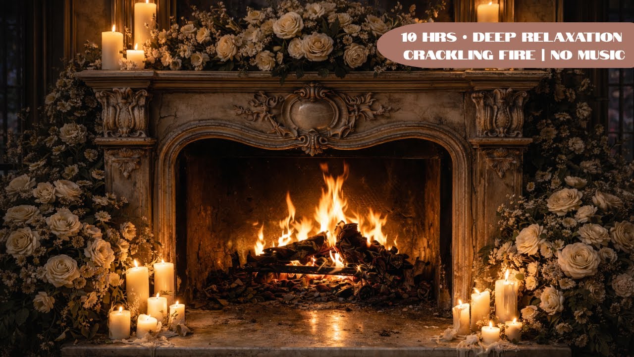 Crackling Fire Sounds for Relaxation & Sleep | Candlelit French Château Fireplace
