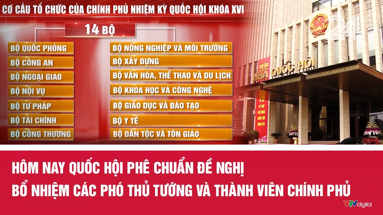H&ocirc;m nay Quốc hội ph&ecirc; chuẩn đề nghị bổ nhiệm c&aacute;c Ph&oacute; Thủ tướng v&agrave; th&agrave;nh vi&ecirc;n Ch&iacute;nh phủ | VTV24